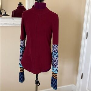 Free People We the Free All in Cuff LargeThermal LS Shirt maroon Boho Knit